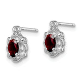Sterling Silver Rhodium-Plated Garnet & Diamond Button Earrings  Elegant Birthstone Design